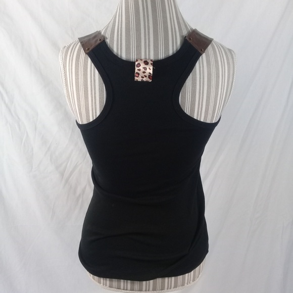 New!Black tank with faux leather straps M/L - Picture 3 of 3